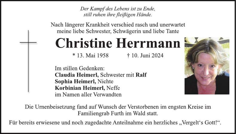 Traueranzeige Christine Herrmann