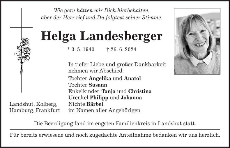 Traueranzeige Helga Landesberger
