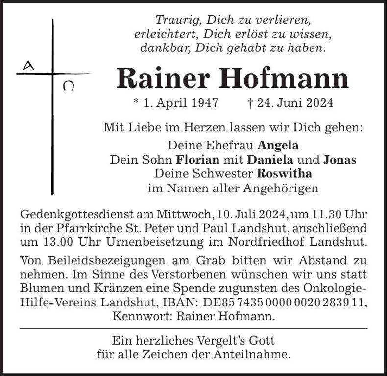 Traueranzeige Rainer Hofmann