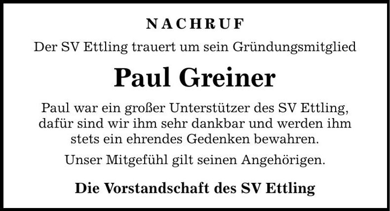 Traueranzeige Paul Greiner