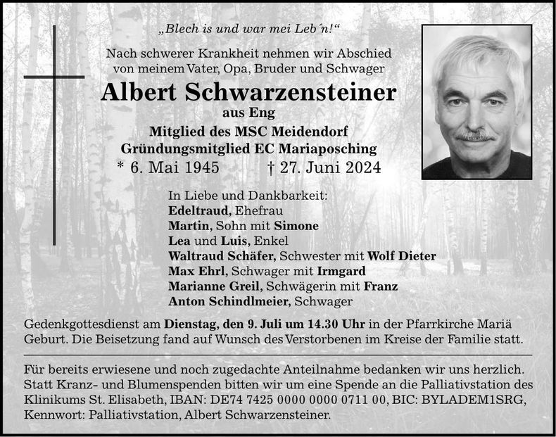 Traueranzeige Albert Schwarzensteiner