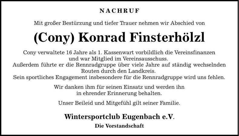 Traueranzeige Konrad Finsterhölzl