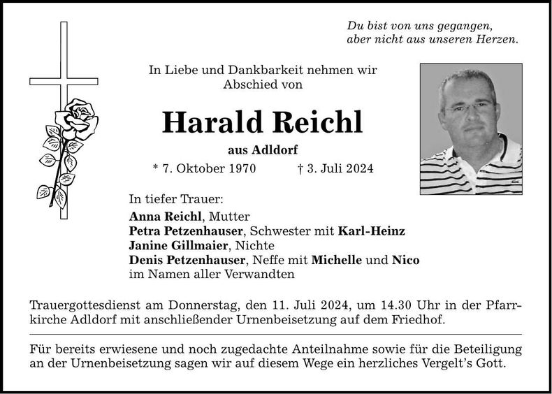 Traueranzeige Harald Reichl