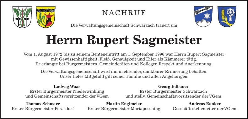 Traueranzeige Rupert Sagmeister