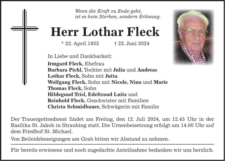 Traueranzeige Lothar Fleck