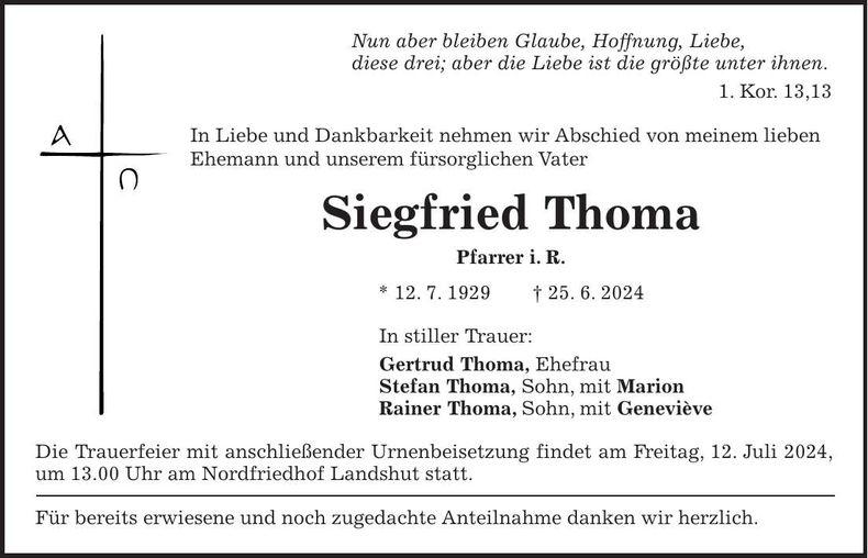 Traueranzeige Siegfried Thoma
