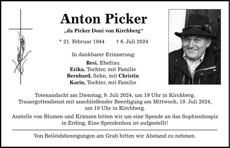 Traueranzeige Anton Picker
