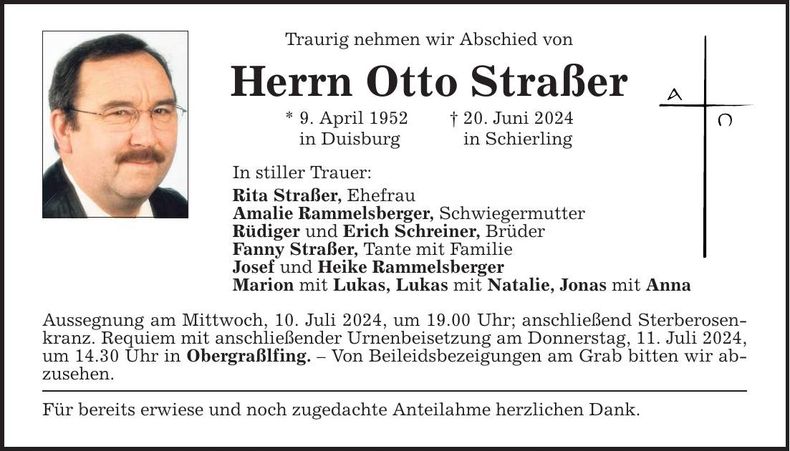 Traueranzeige Otto Straßer