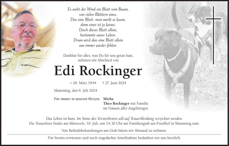 Traueranzeige Edi Rockinger