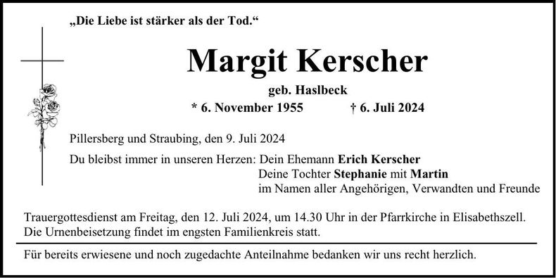 Traueranzeige Margit Kerscher