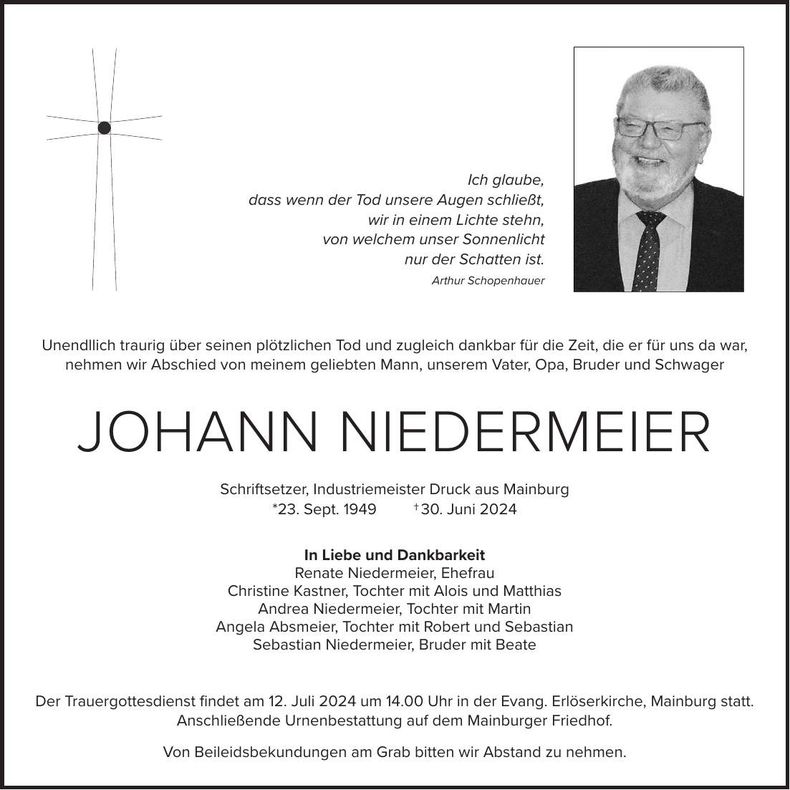 Traueranzeige Johann Niedermeier