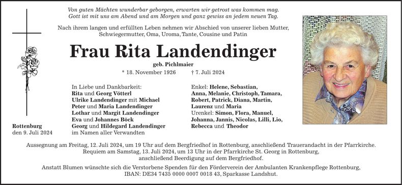 Traueranzeige Rita Landendinger