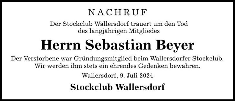 Traueranzeige Sebastian Beyer