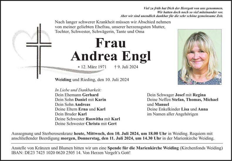 Traueranzeige Andrea Engl
