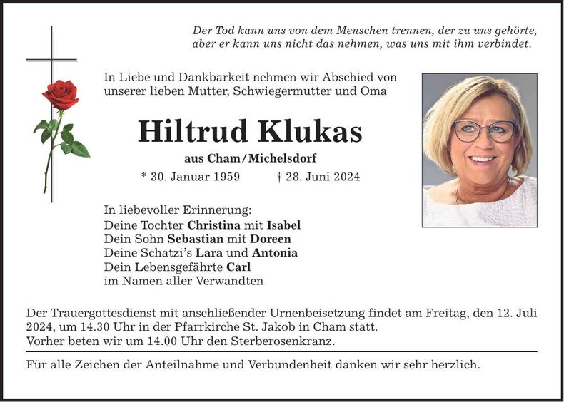 Traueranzeige Hiltrud Klukas