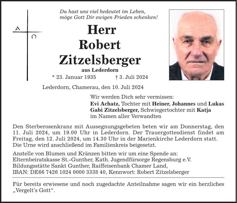 Traueranzeige Robert Zitzelsberger