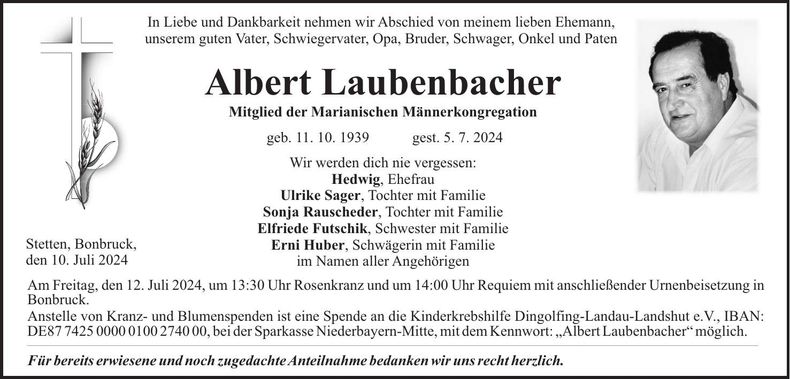 Traueranzeige Albert Laubenbacher