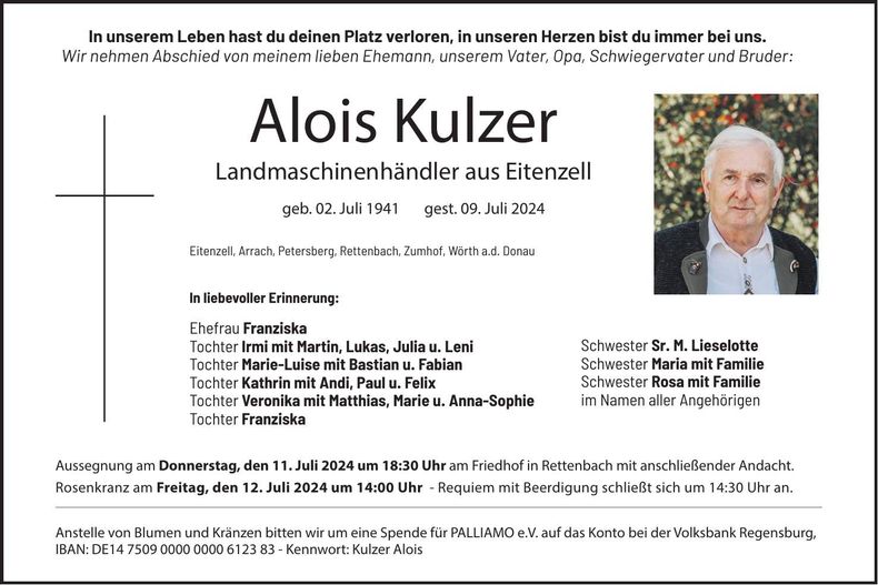 Traueranzeige Alois Kulzer