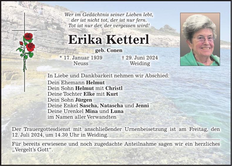 Traueranzeige Erika Ketterl
