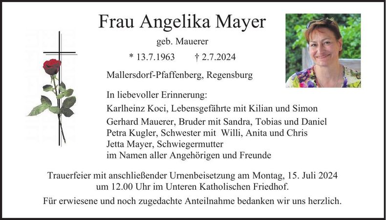 Traueranzeige Angelika Mayer