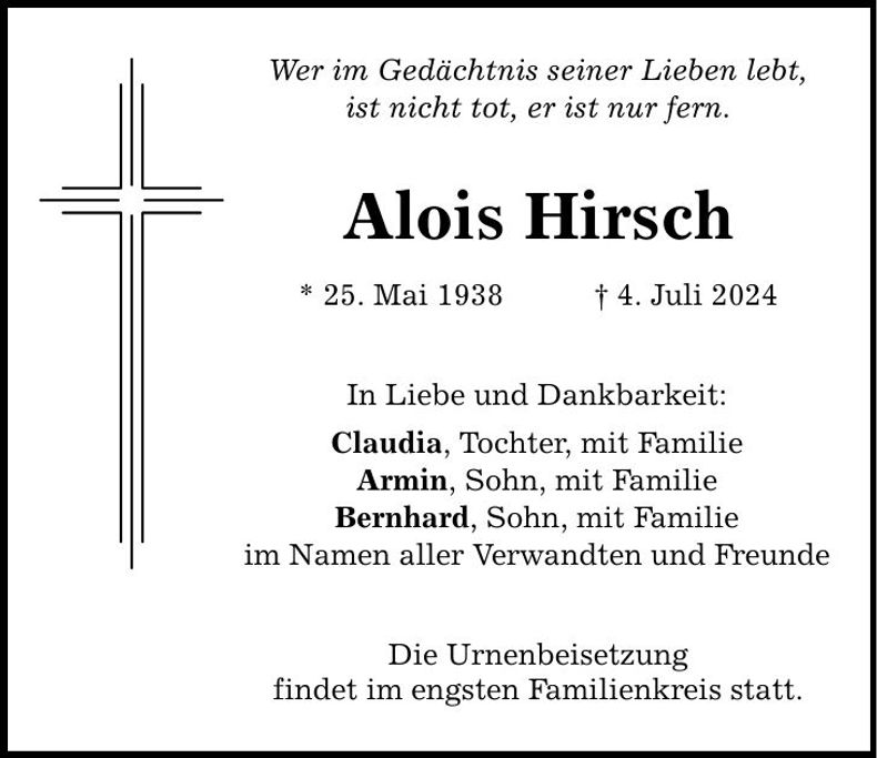 Traueranzeige Alois Hirsch