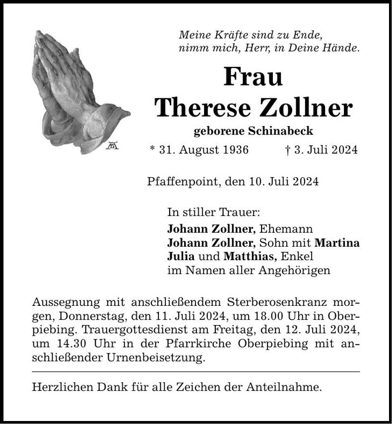 Traueranzeige Therese Zollner