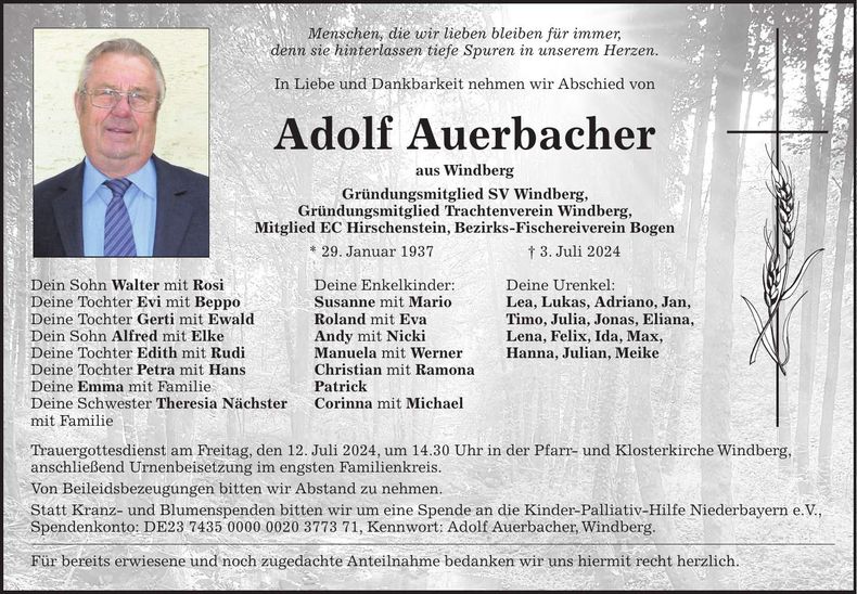 Traueranzeige Adolf Auerbacher