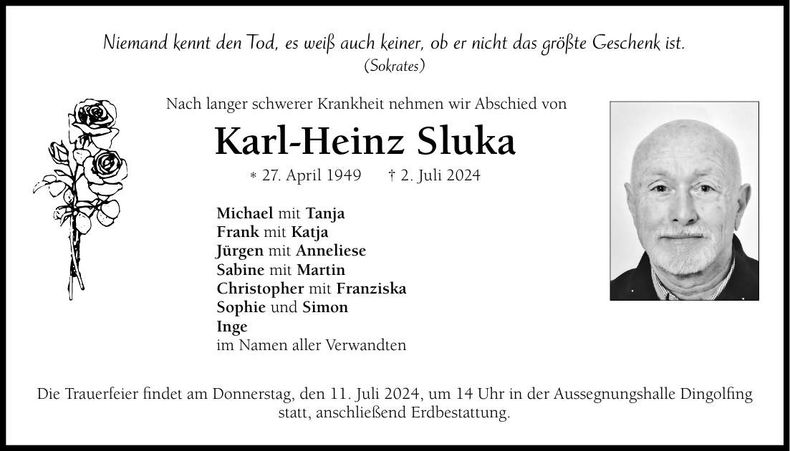 Traueranzeige Karl-Heinz Sluka