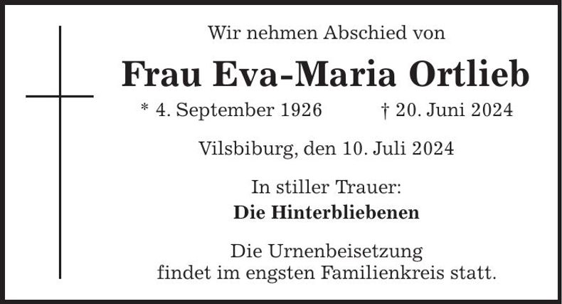 Traueranzeige Eva-Maria Ortlieb