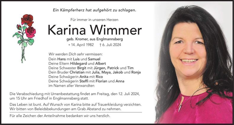 Traueranzeige Karina Wimmer