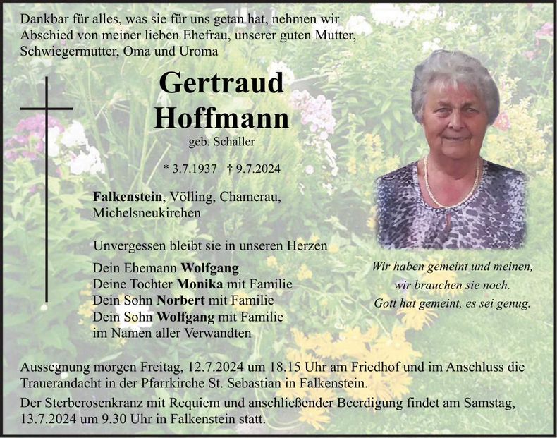 Traueranzeige Gertraud Hoffmann