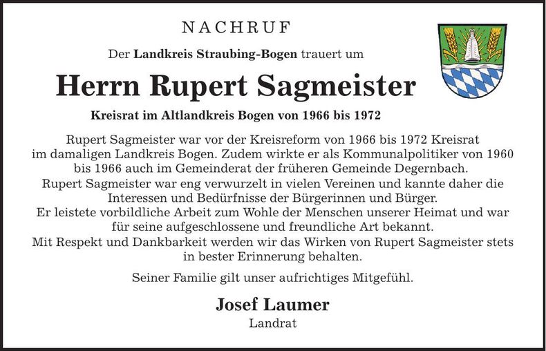 Traueranzeige Rupert Sagmeister