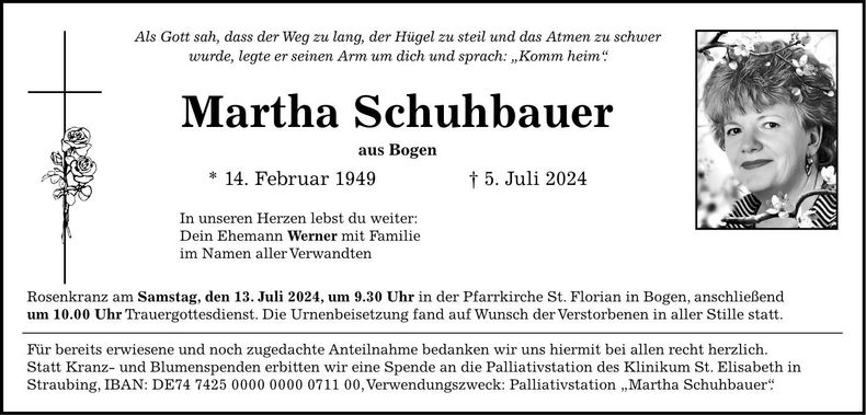 Traueranzeige Martha Schuhbauer