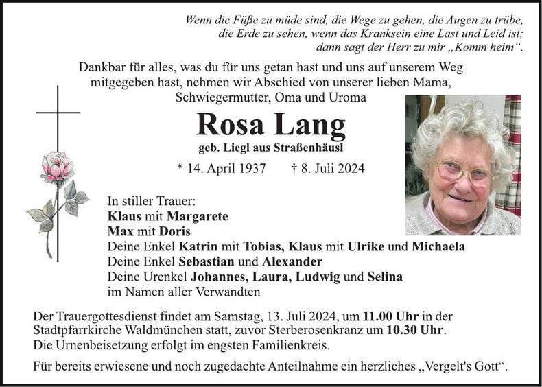 Traueranzeige Rosa Lang
