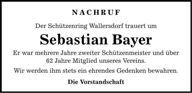 Traueranzeige Sebastian Bayer