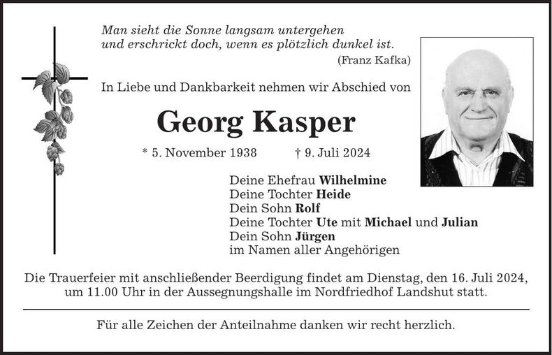 Traueranzeige Georg Kasper
