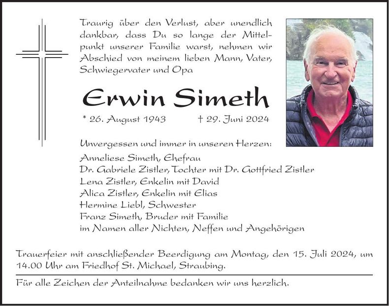 Traueranzeige Erwin Simeth