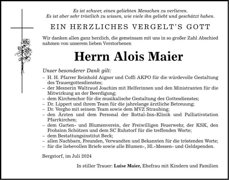 Traueranzeige Alois Maier