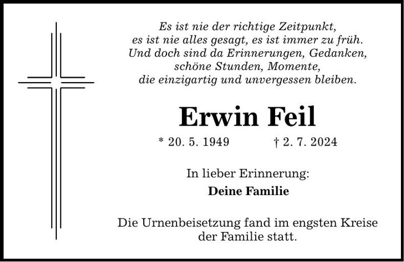 Traueranzeige Erwin Feil