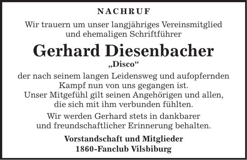 Traueranzeige Gerhard Diesenbacher