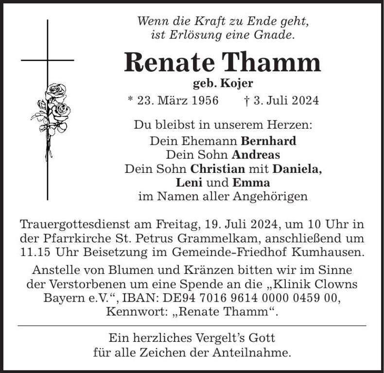 Traueranzeige Renate Thamm