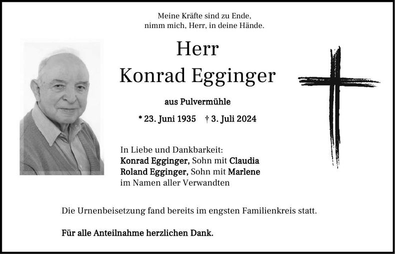 Traueranzeige Konrad Egginger