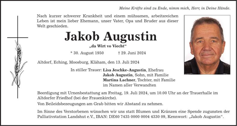 Traueranzeige Jakob Augustin