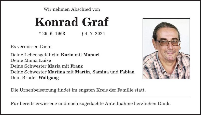 Traueranzeige Konrad Graf