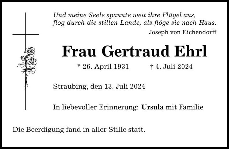Traueranzeige Gertraud Ehrl
