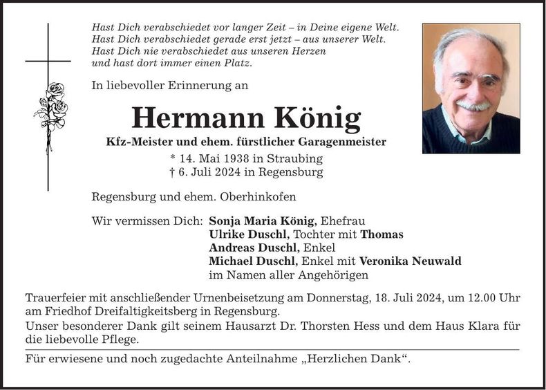 Traueranzeige Hermann König