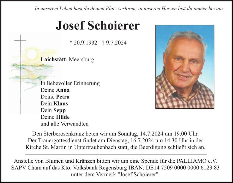 Traueranzeige Josef Schoierer