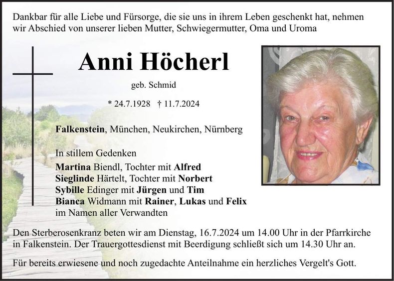 Traueranzeige Anni Höcherl