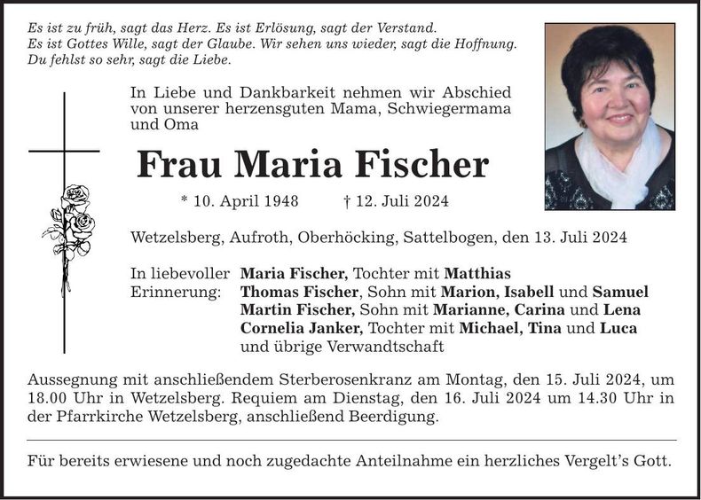Traueranzeige Maria Fischer