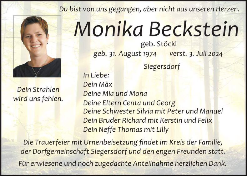 Traueranzeige Monika Beckstein